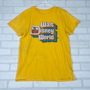 Disney Walt Disney World Retro Logo Graphic T-Shirt Yellow Womens Medium M